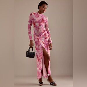 Bardot Lea Mesh Abstract Midi Dress in Pink Tie Dye
